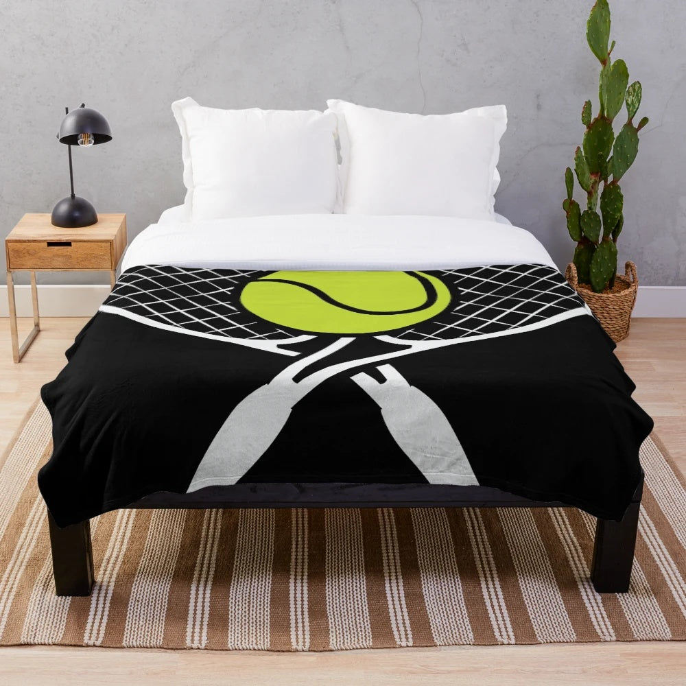 Soft and cozy plush blanket with a tennis-themed design