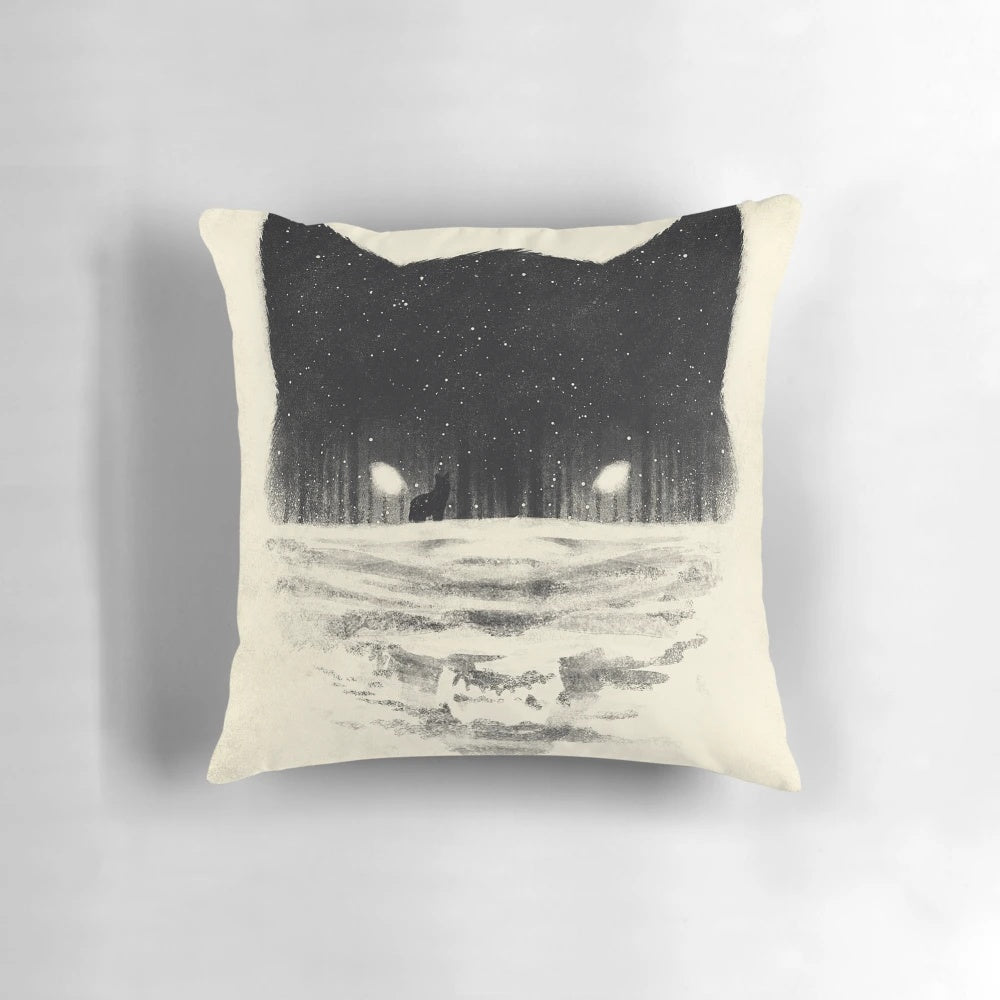 Soft, plush Wolfy Pillow with a realistic winter wolf design, perfect for cozy home decor.
