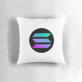 Solana (SOL) cryptocurrency logo printed on a plush, high-quality pillow for home decor.
