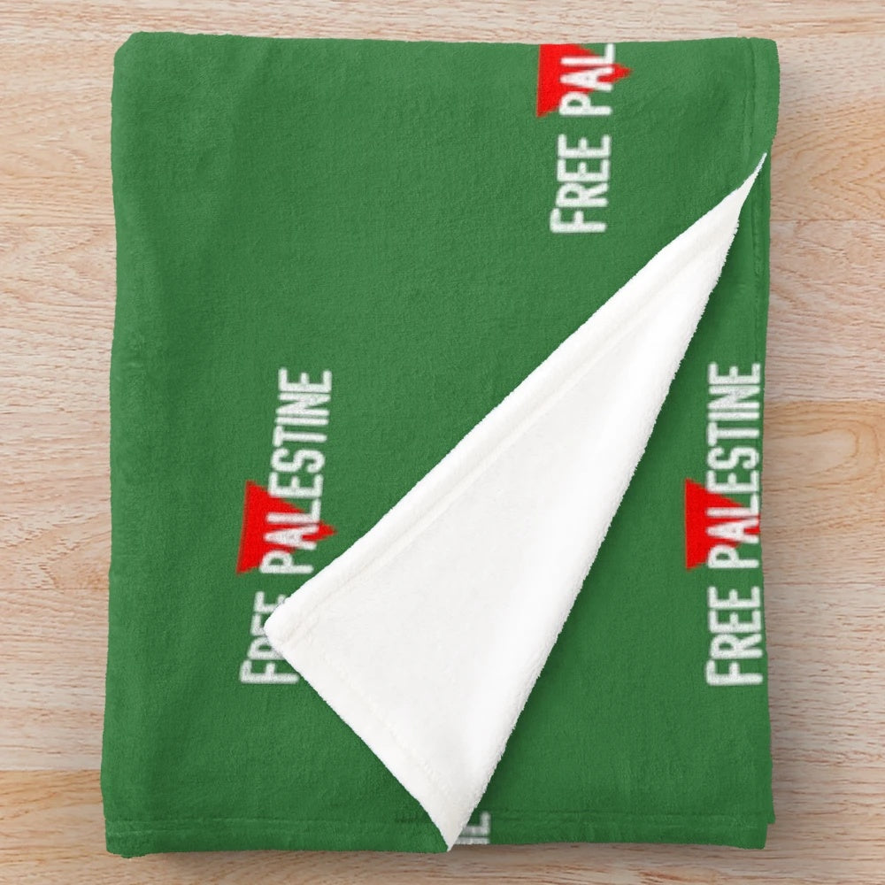 Plush blanket with "Free Palestine" design and Palestinian flag