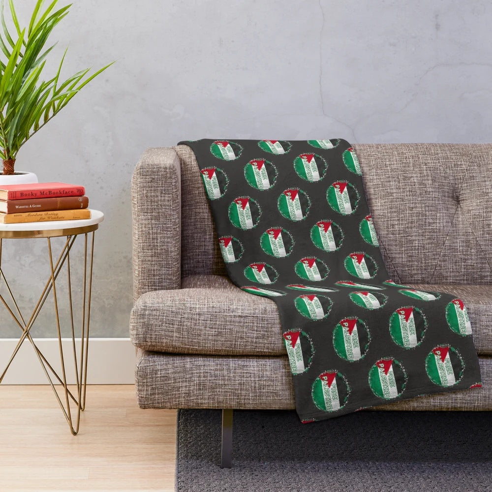 Plush blanket with Palestine flag and "Free Palestine" text