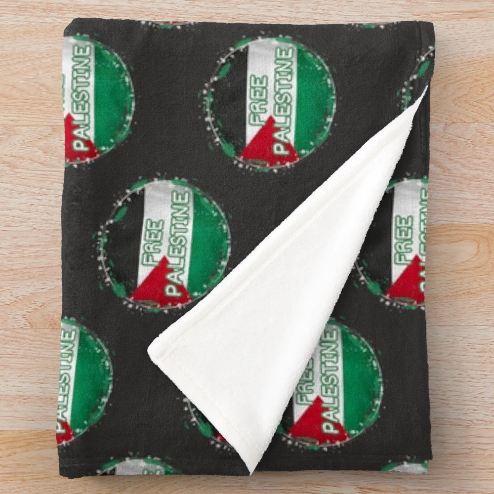 Plush blanket with Palestine flag and "Free Palestine" text