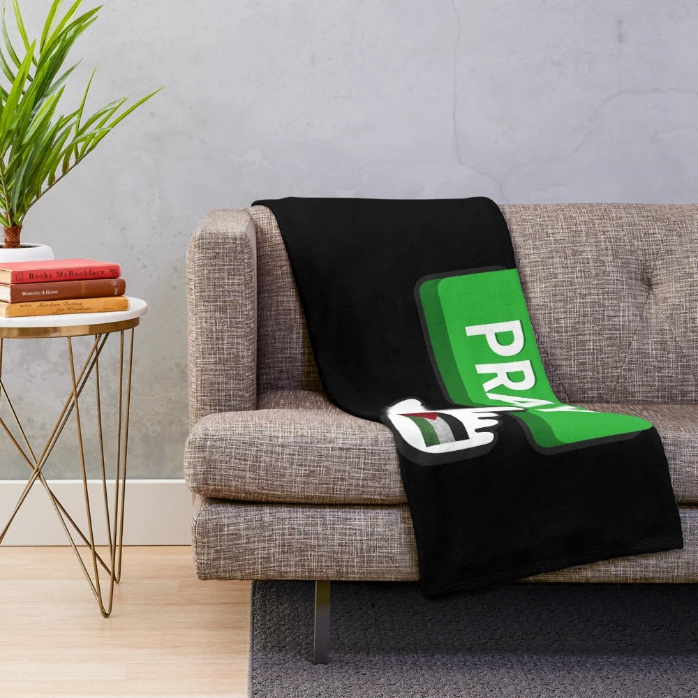 Plush blanket with Palestinian flag and text "Pray for Palestine