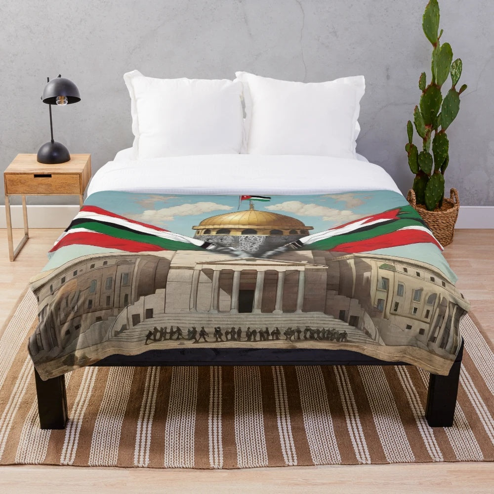 Plush blanket with Palestinian flag design
