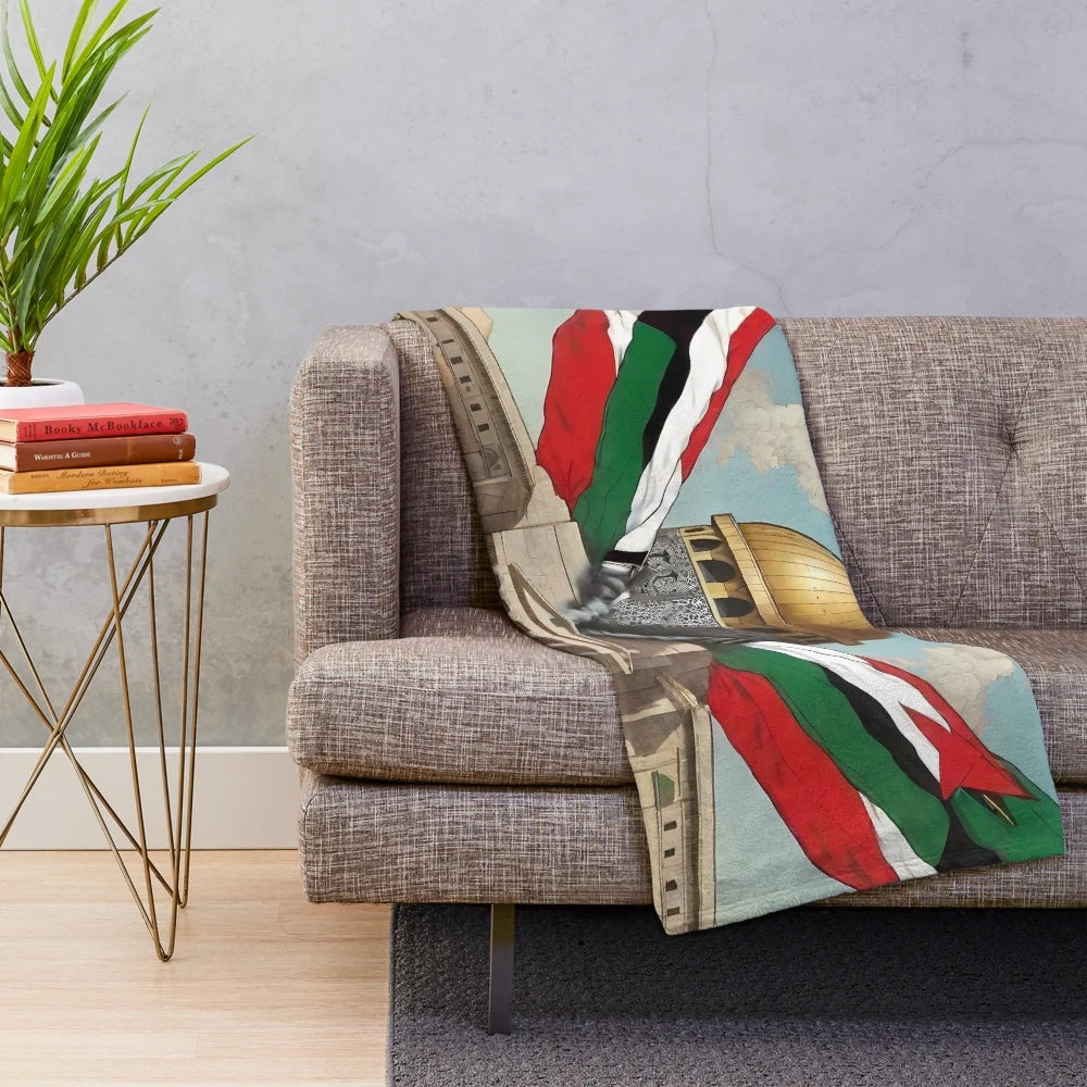 Plush blanket with Palestinian flag design