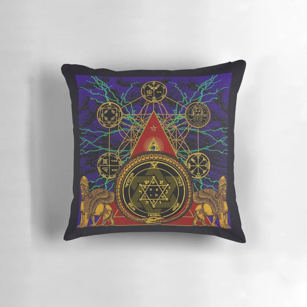 Solomons Magic T-Shirt Pillow featuring the all-seeing eye and other mystical symbols