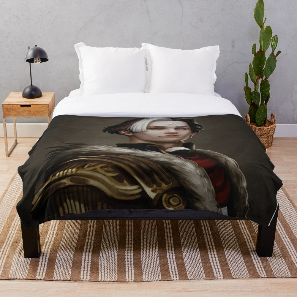 Solus Zos Galvus portrait plush blanket with a vaporwave aesthetic