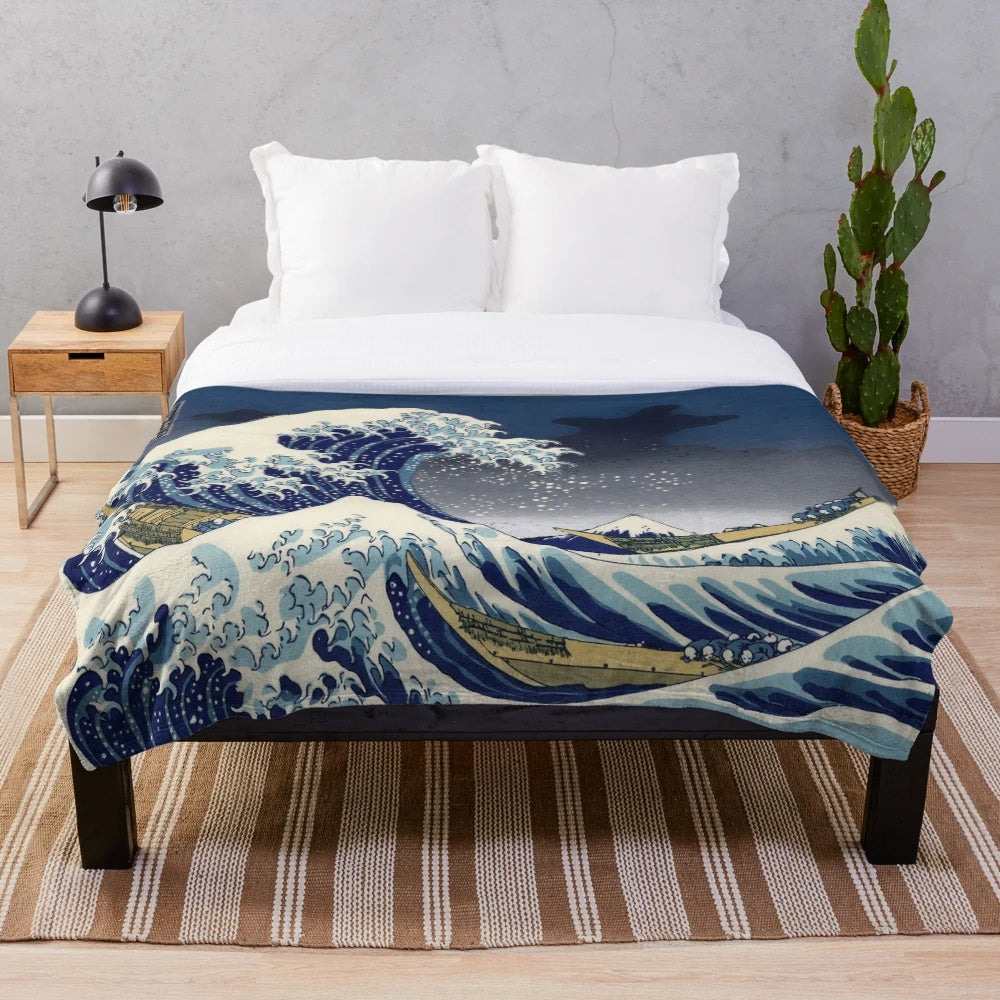Sondersky plush blanket featuring the iconic Great Wave off Kanagawa design