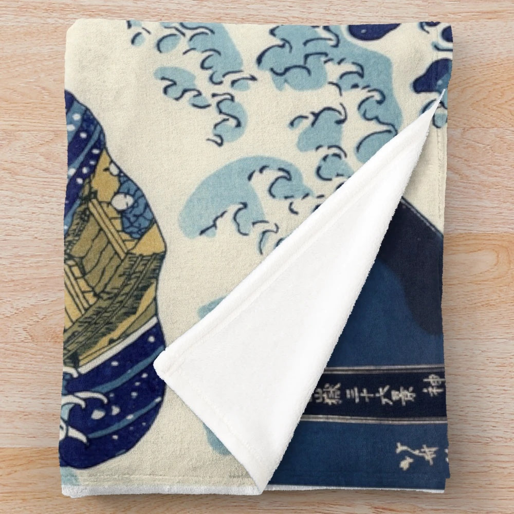 Sondersky plush blanket featuring the iconic Great Wave off Kanagawa design