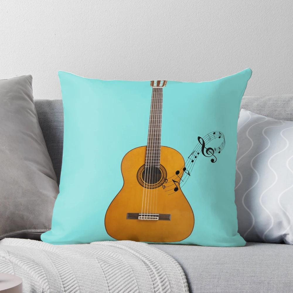 Cozy acoustic guitar-shaped pillow for relaxation and musical inspiration