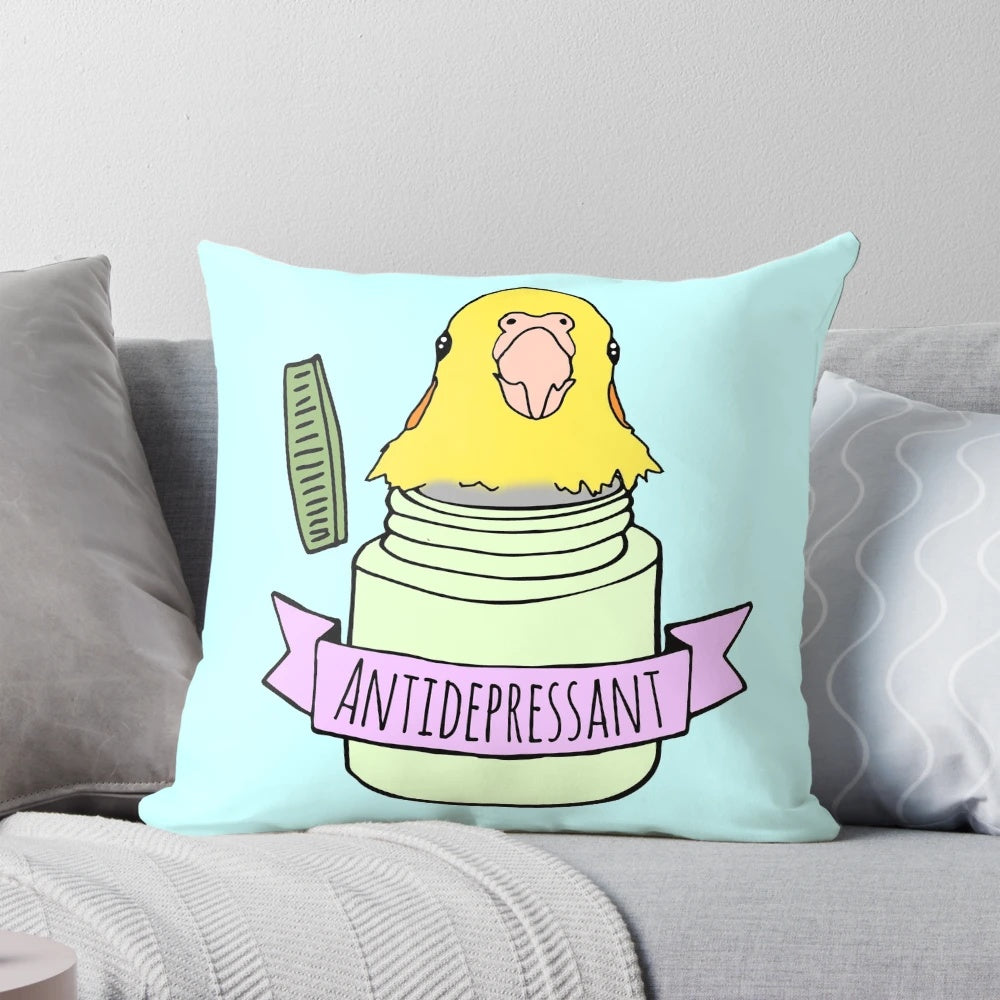 Soft and plush anti-depressant bird-themed pillow for pet owners and bird enthusiasts
