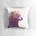 A serene pillow featuring a bear illustration in a watercolor and ink style, creating a calming and natural ambiance.