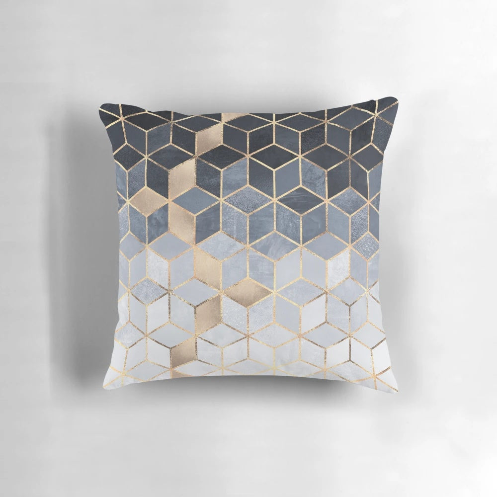 Soft blue gradient cubes pattern decorative pillow