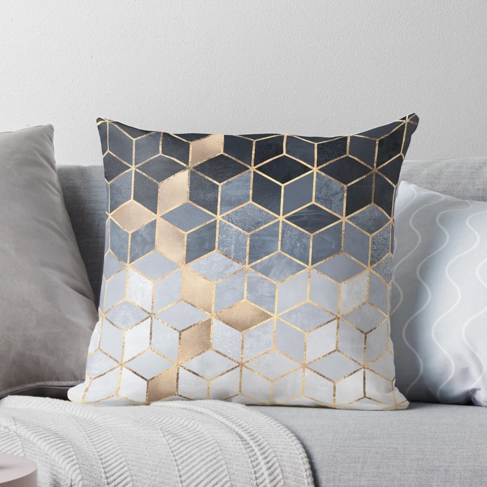 Soft blue gradient cubes pattern decorative pillow