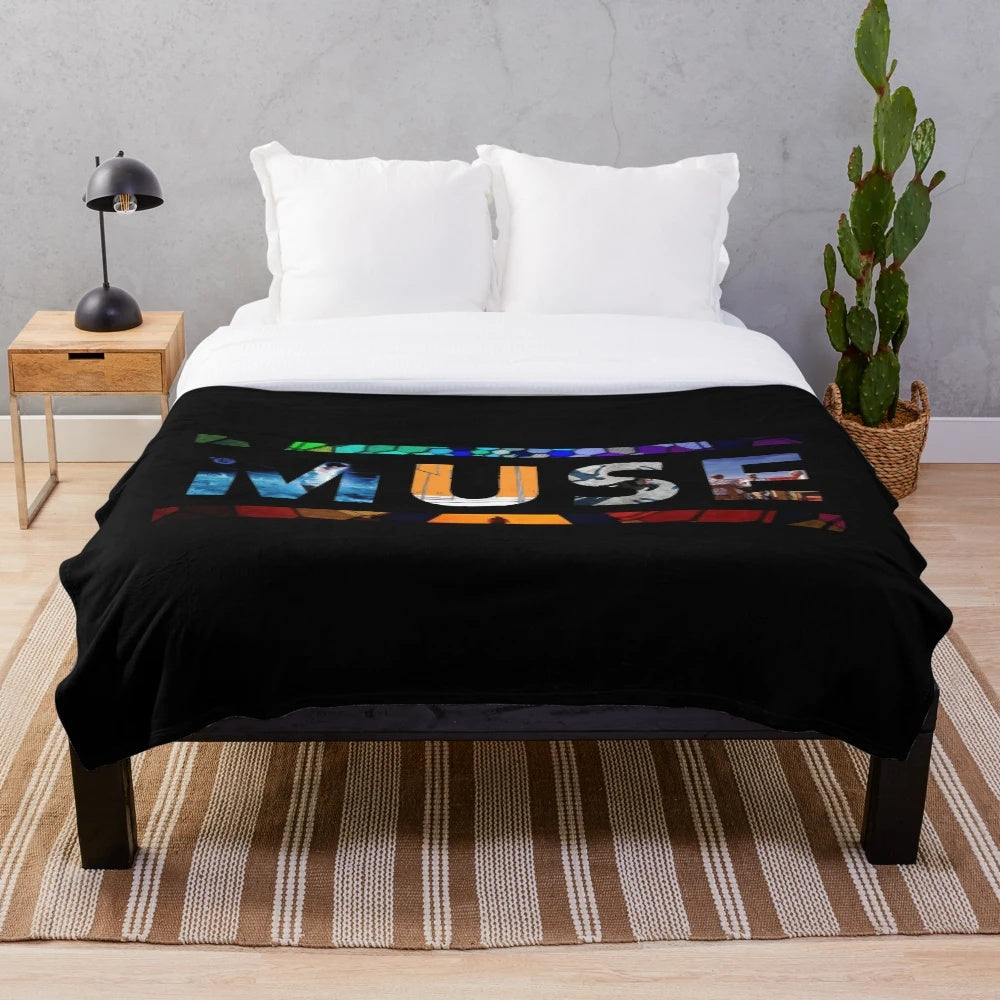 Blue outdoors-themed plush blanket with nature and tree elements for Muse music lovers