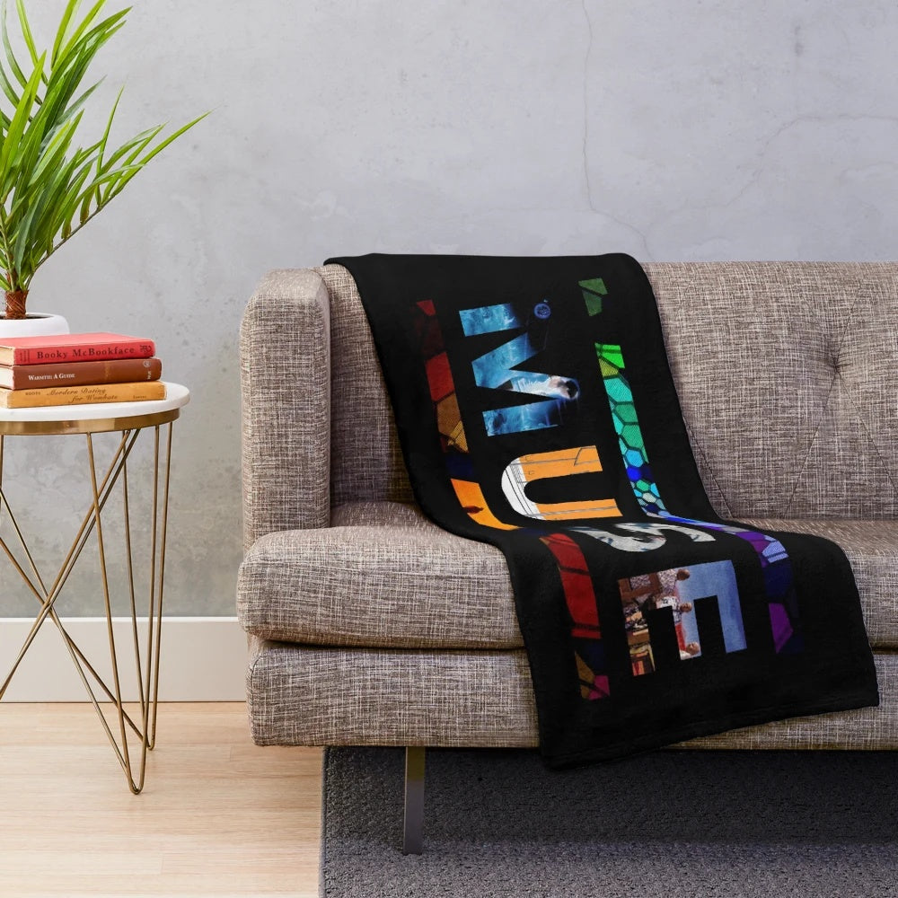 Blue outdoors-themed plush blanket with nature and tree elements for Muse music lovers