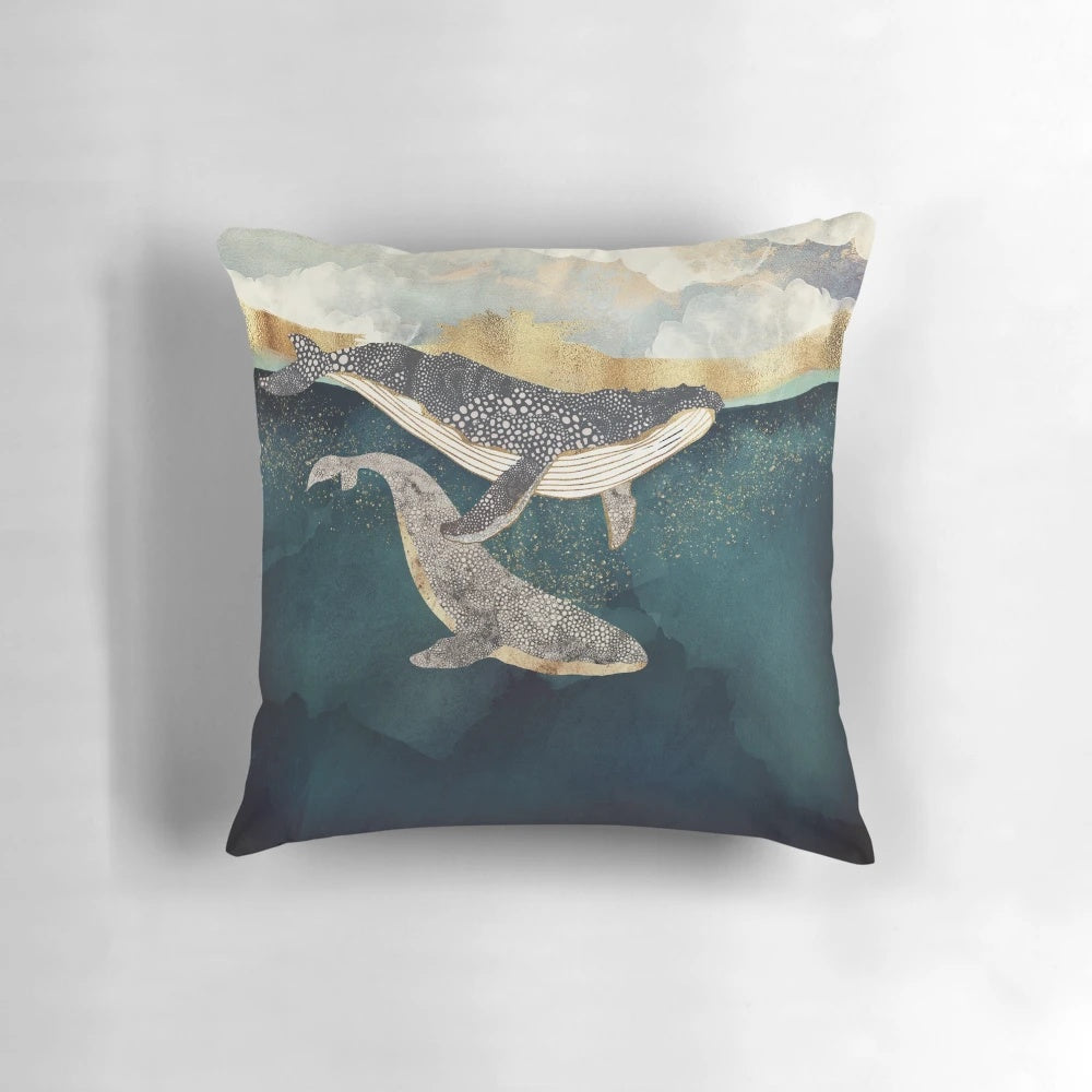 Soft and comforting whale-themed pillow featuring a mother and child design