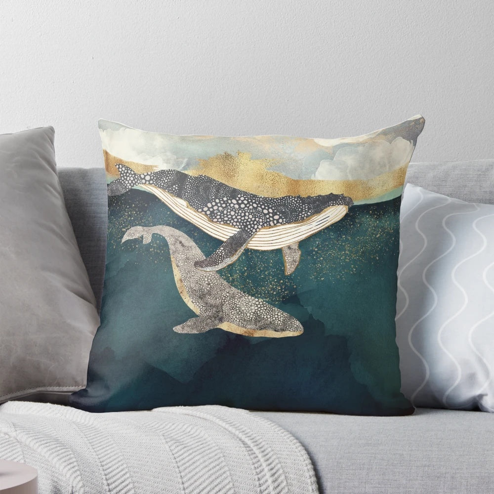 Soft and comforting whale-themed pillow featuring a mother and child design