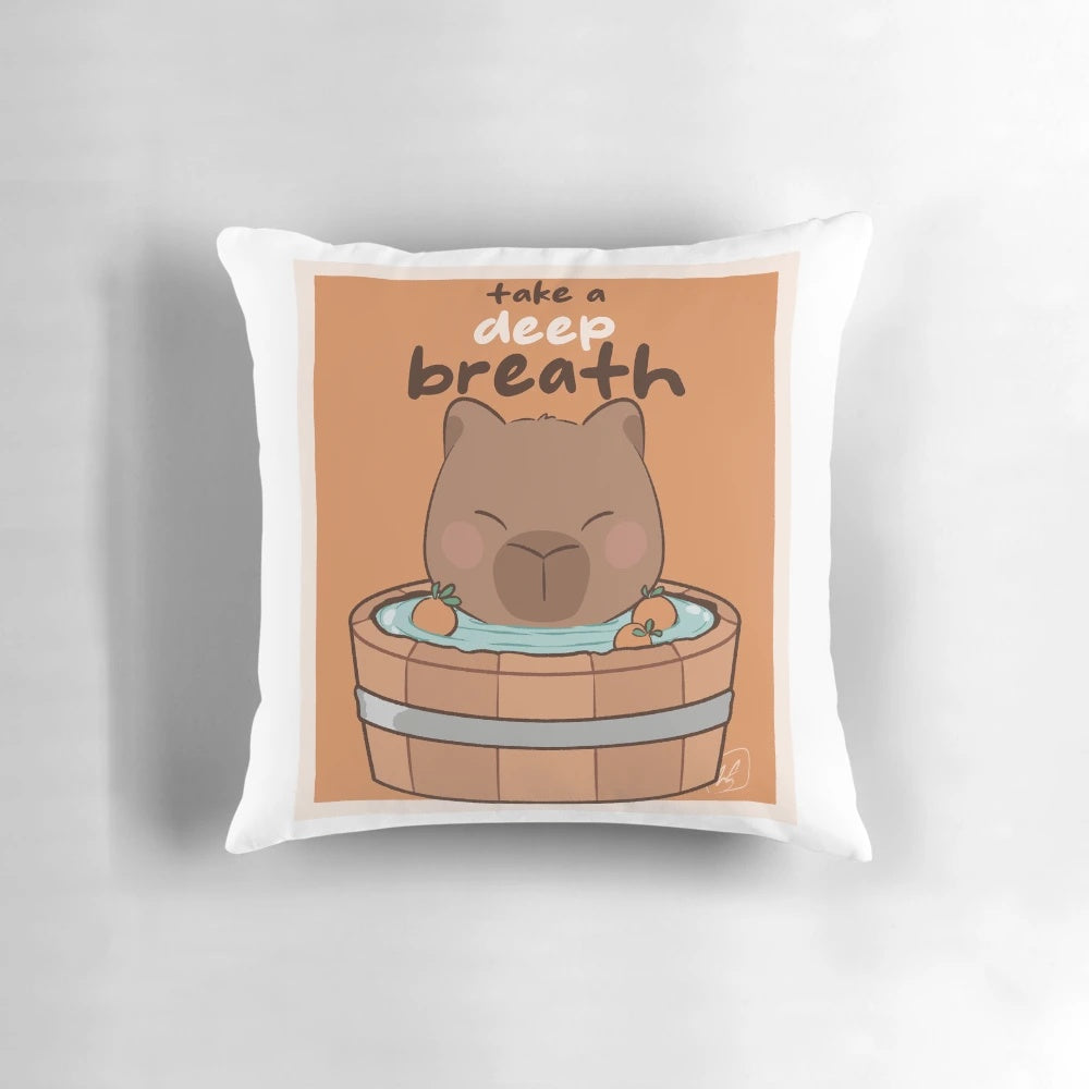 A plush capybara-shaped pillow in an orange color, perfect for practicing deep breathing and promoting mental health.