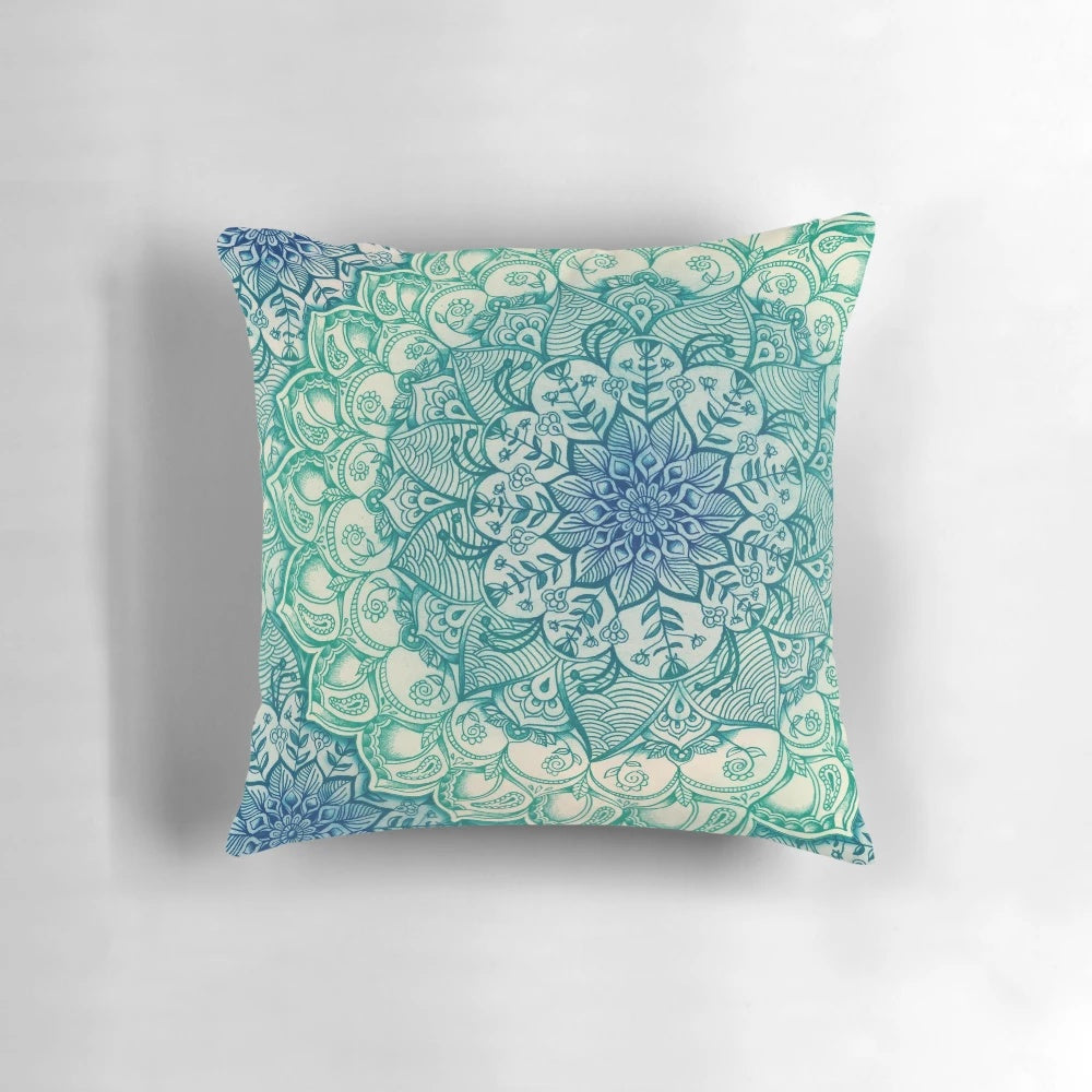 Emerald doodle pattern pillow with a calming, bohemian-inspired design
