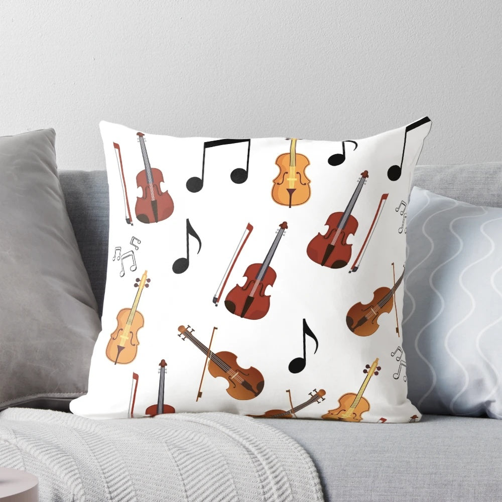 A plush, music-themed pillow featuring a fiddle or violin design.