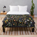 Colorful Floral Plush Blanket with Digital Plant and Nature Inspired Motifs