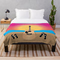 Plush beach blanket with acoustic guitar, sun, and waves design