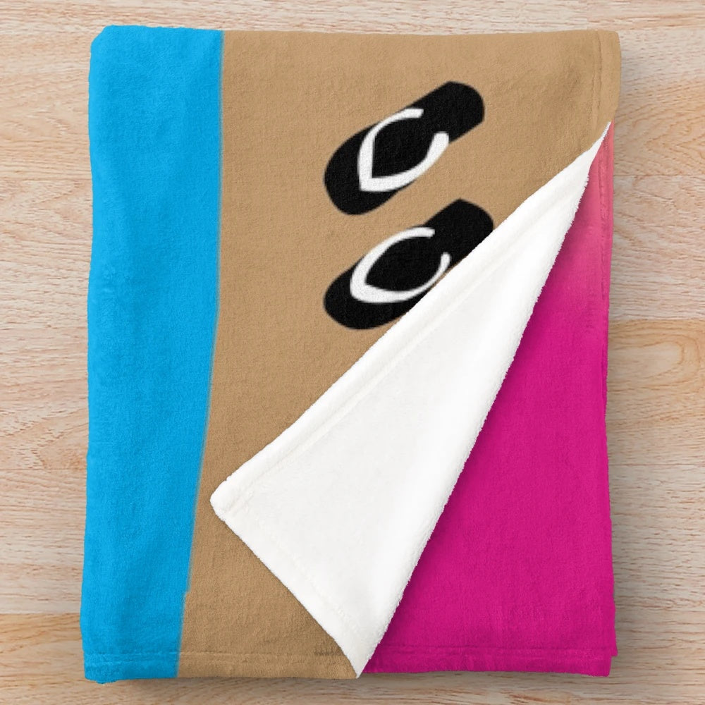 Plush beach blanket with acoustic guitar, sun, and waves design
