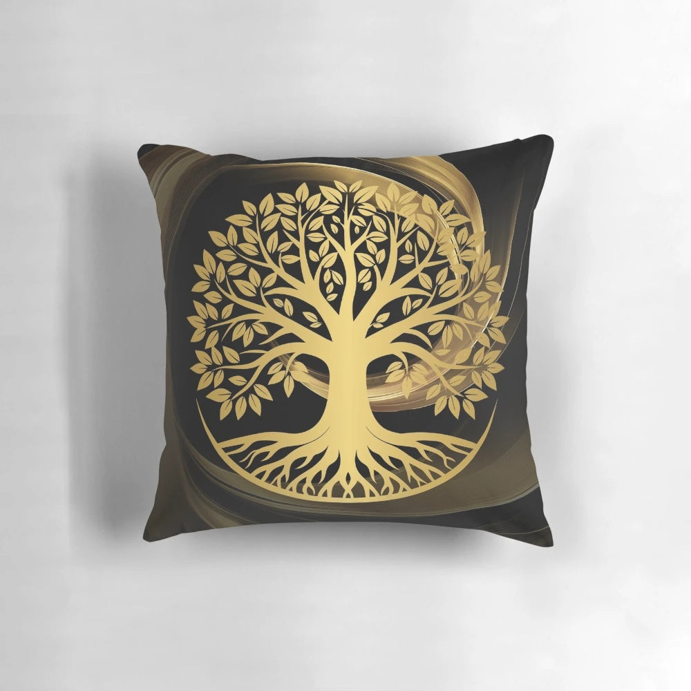 A soft, earthy-toned pillow with a harmonious design inspired by nature's tranquility.