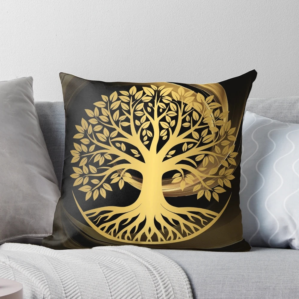 A soft, earthy-toned pillow with a harmonious design inspired by nature's tranquility.
