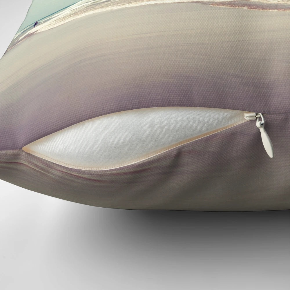Soft, colorful pillow depicting a swimmer in a peaceful, tropical ocean scene.