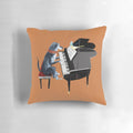 Blue dog angel pillow with musician playing the piano