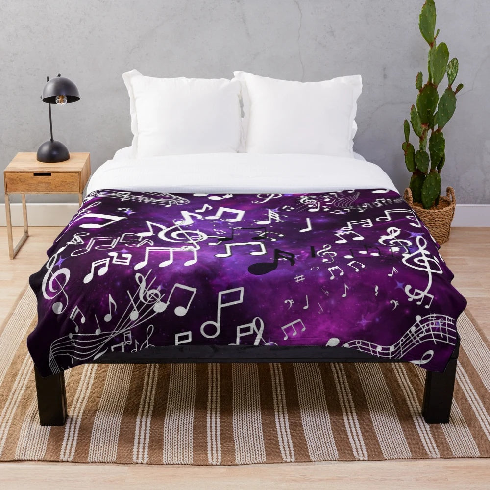Purple glow music notes plush blanket