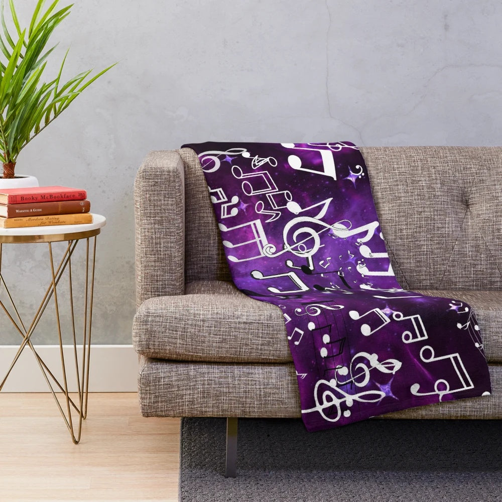 Purple glow music notes plush blanket