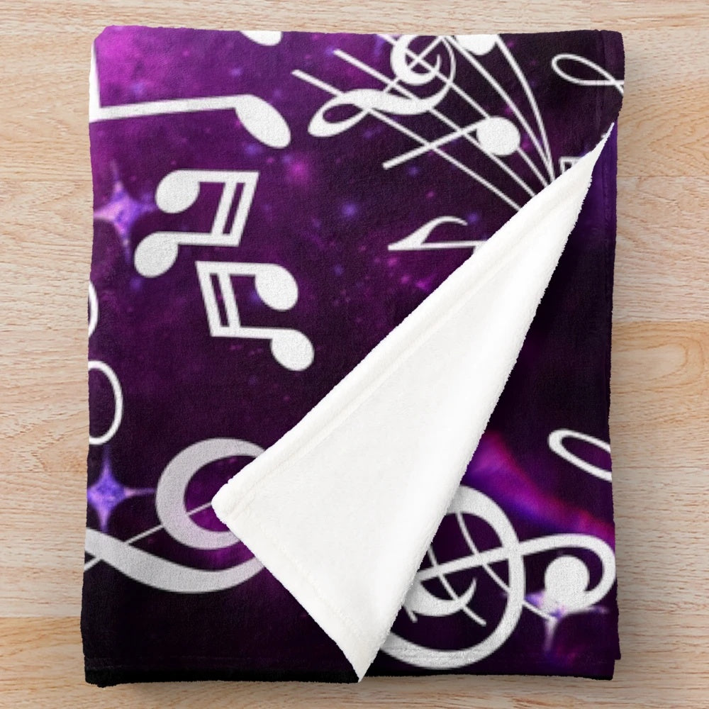 Purple glow music notes plush blanket