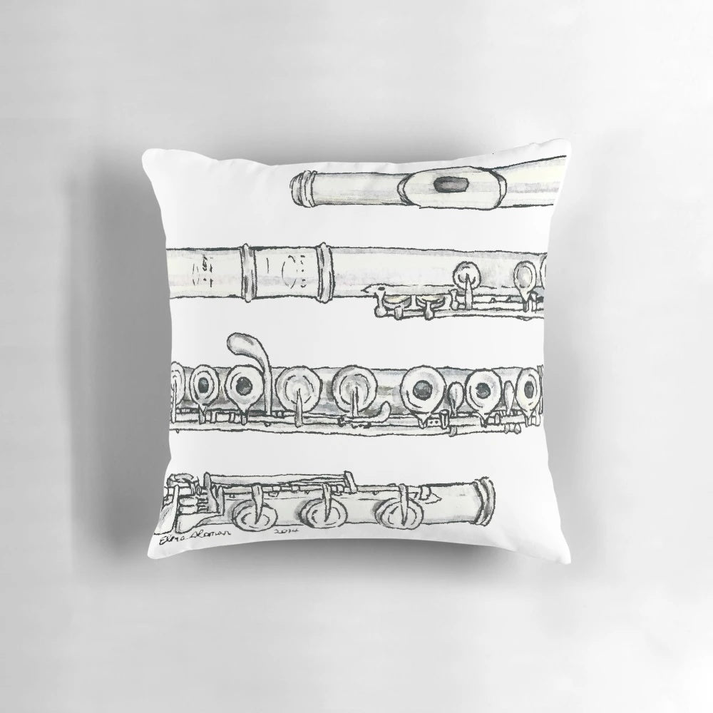 Silver flute-shaped decorative pillow for music enthusiasts