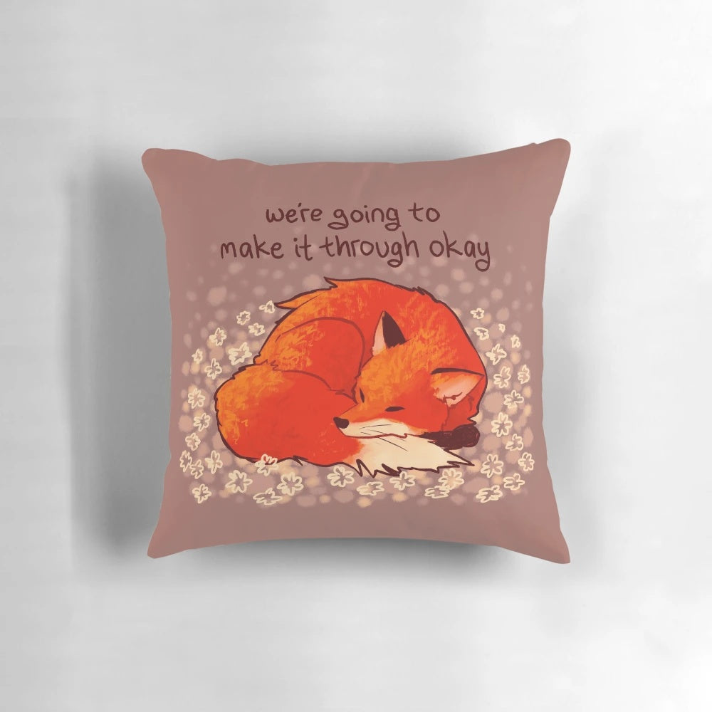Soft, comfortable pillow featuring a serene sleeping fox design, perfect for promoting calmness and mental wellbeing.
