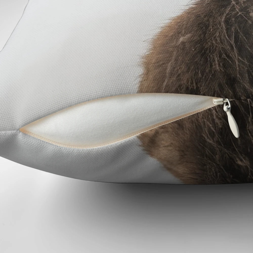 Soothing Solitude Pillow featuring a serene stag design in a misty woodland setting