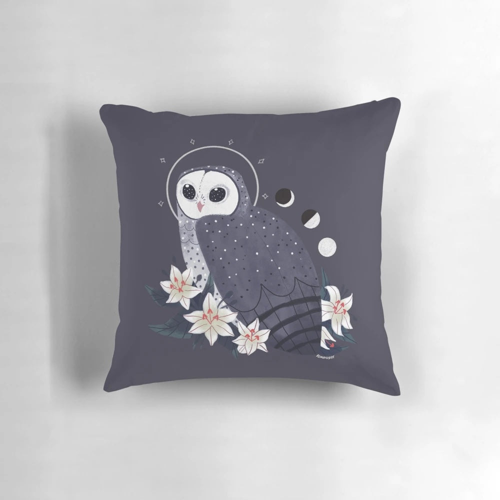 Sooty owl pillow, a mystical familiar for your home decor