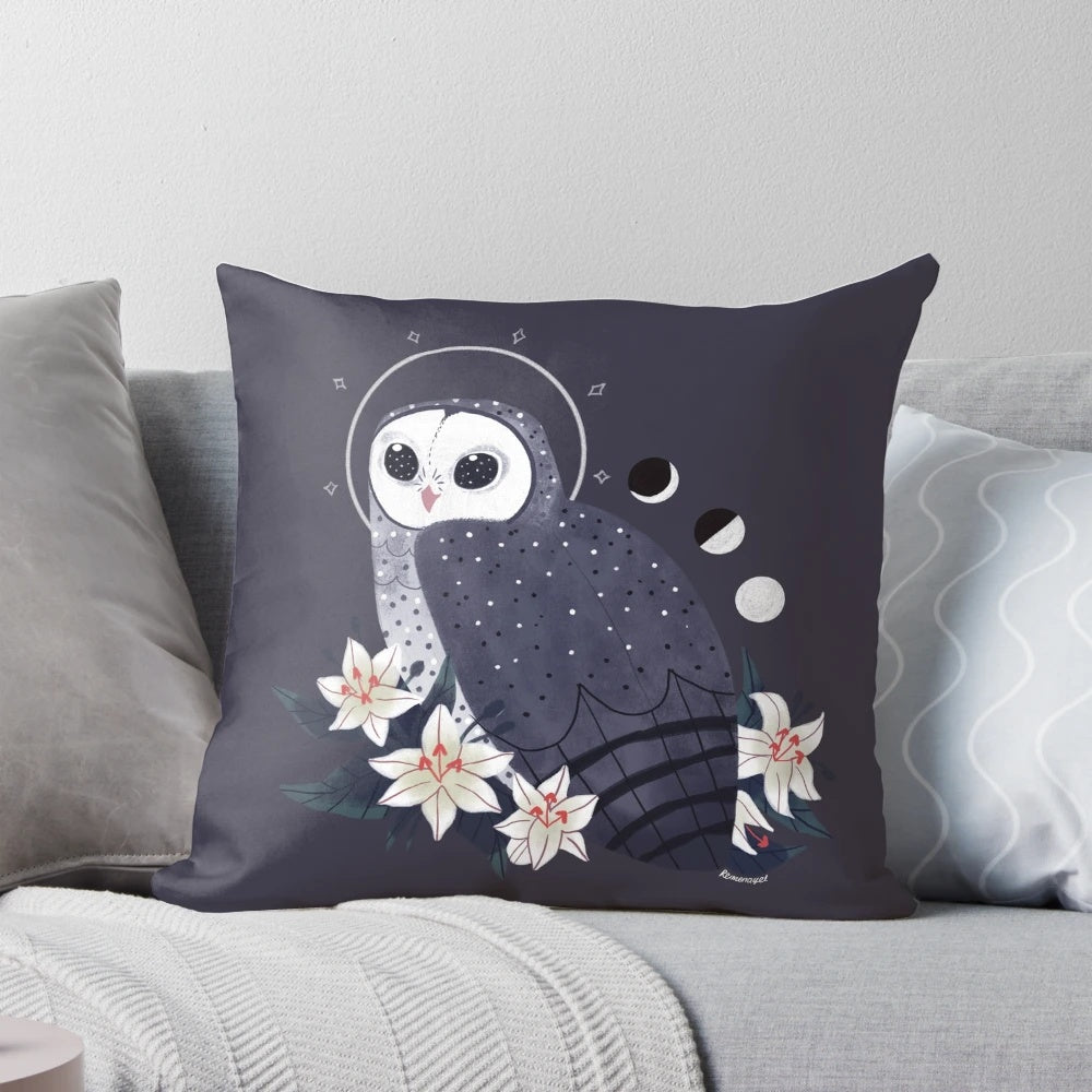 Sooty owl pillow, a mystical familiar for your home decor