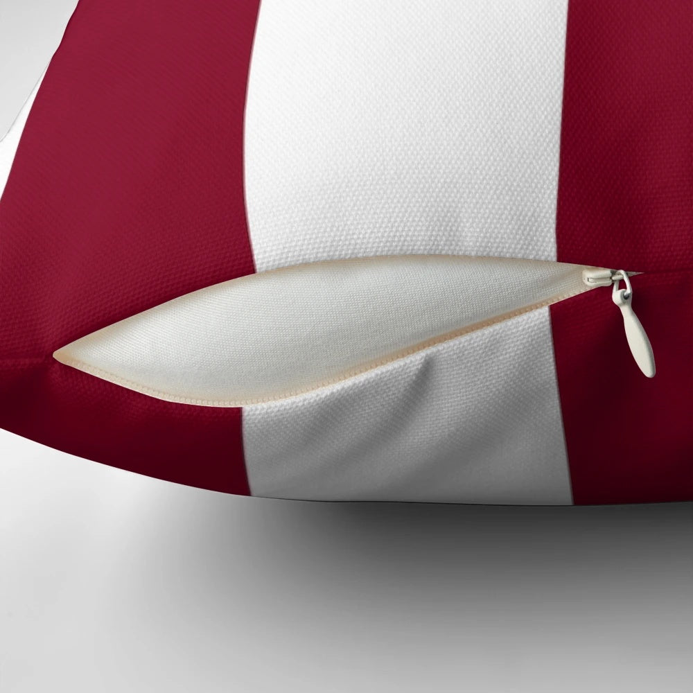 Burgundy and white striped throw pillow for coastal living room or bedroom