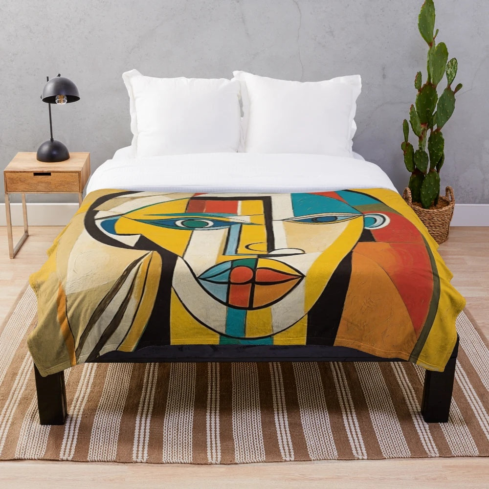 Cubist-inspired plush blanket for artistic home decor