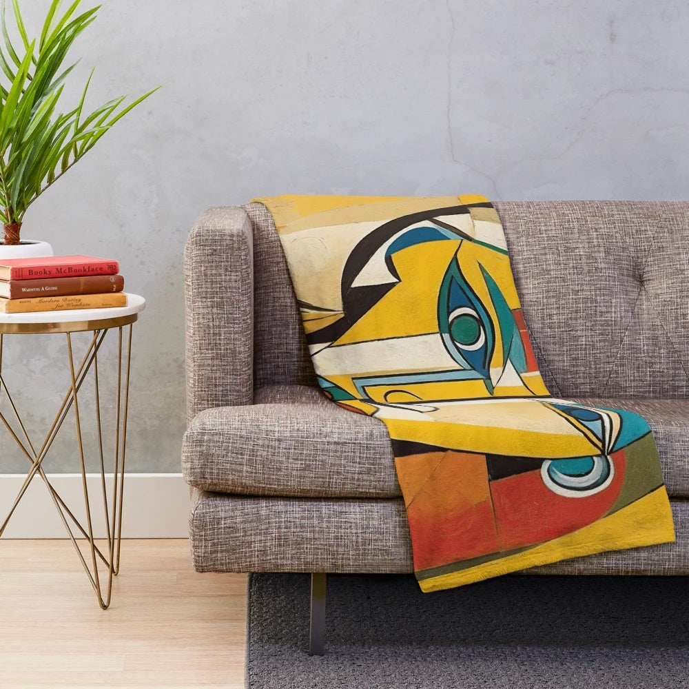 Cubist-inspired plush blanket for artistic home decor