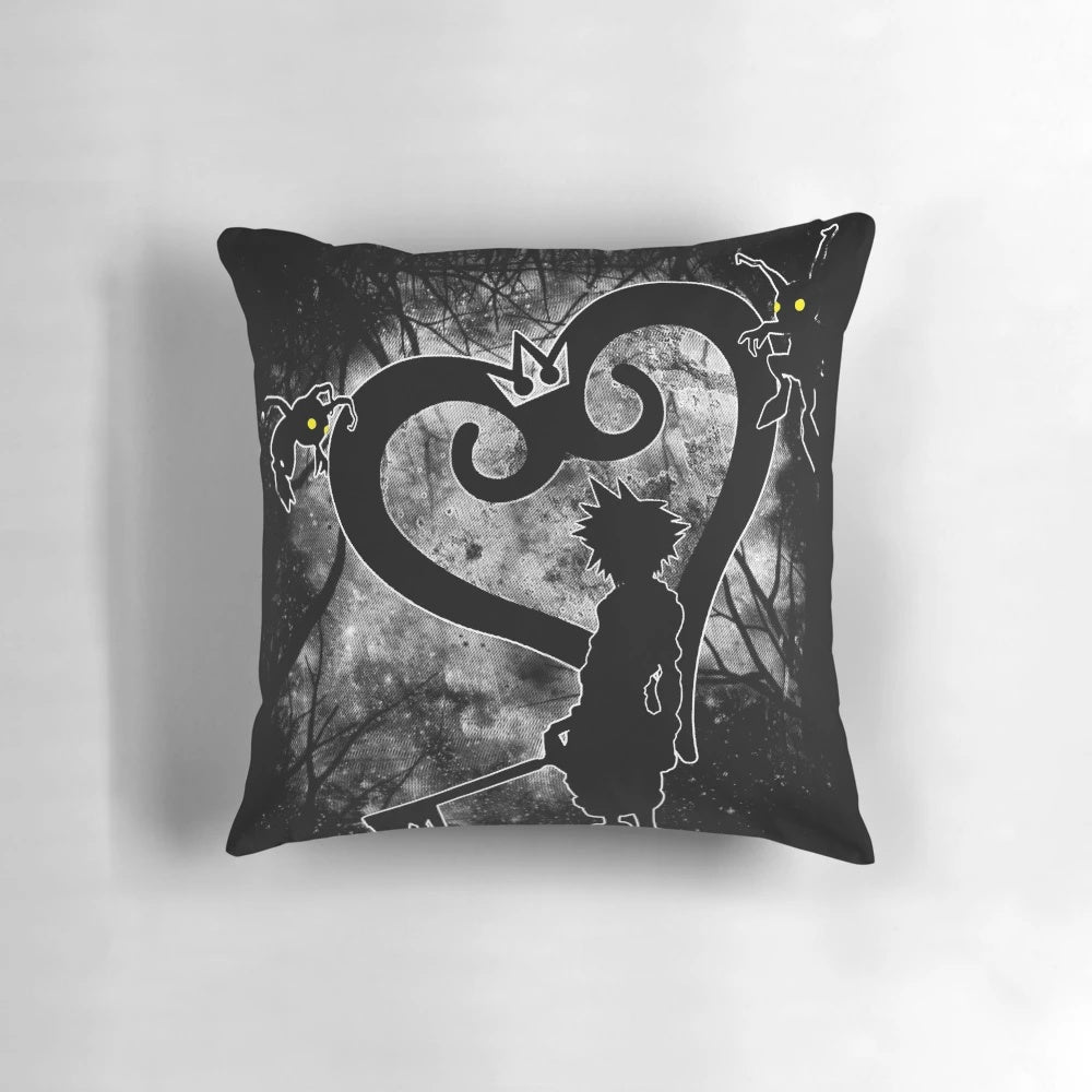 A soft, plush pillow featuring the iconic Keyblade from the Kingdom Hearts video game series