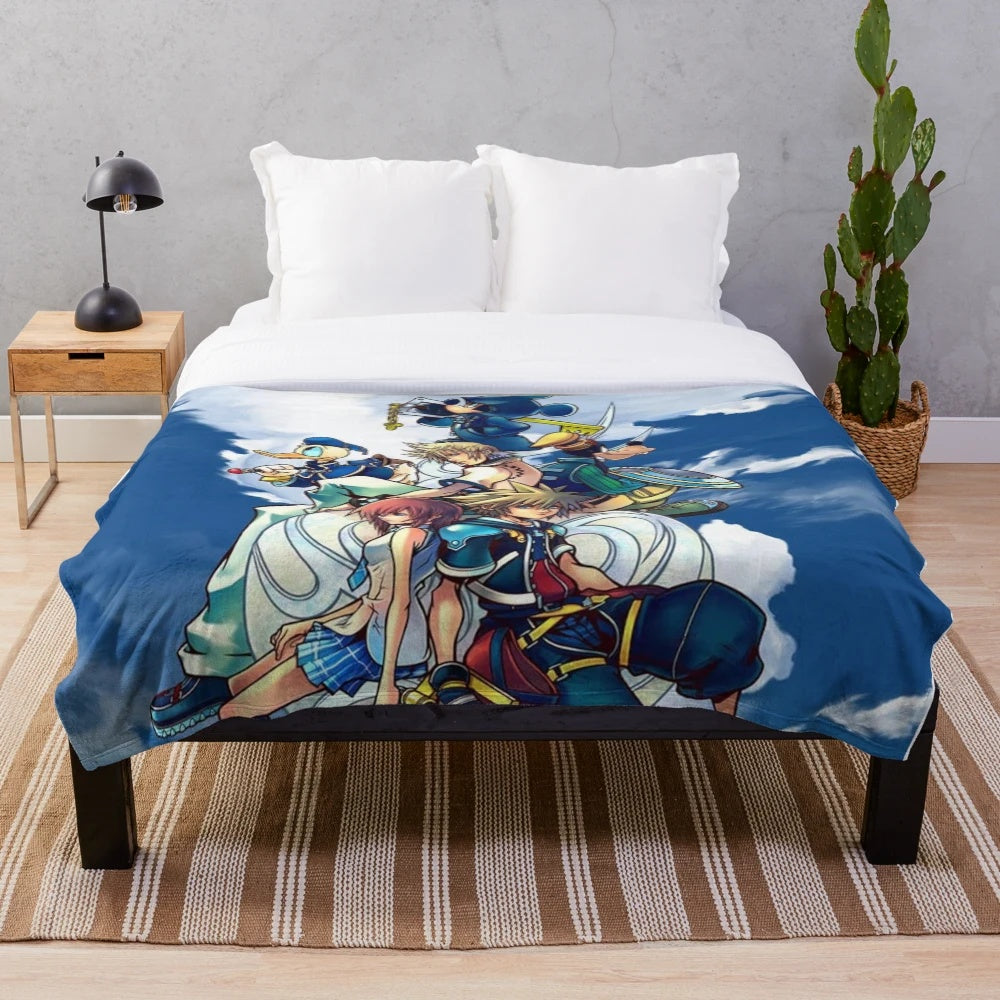 Soft plush blanket featuring the character Sora from the Kingdom Hearts video game series