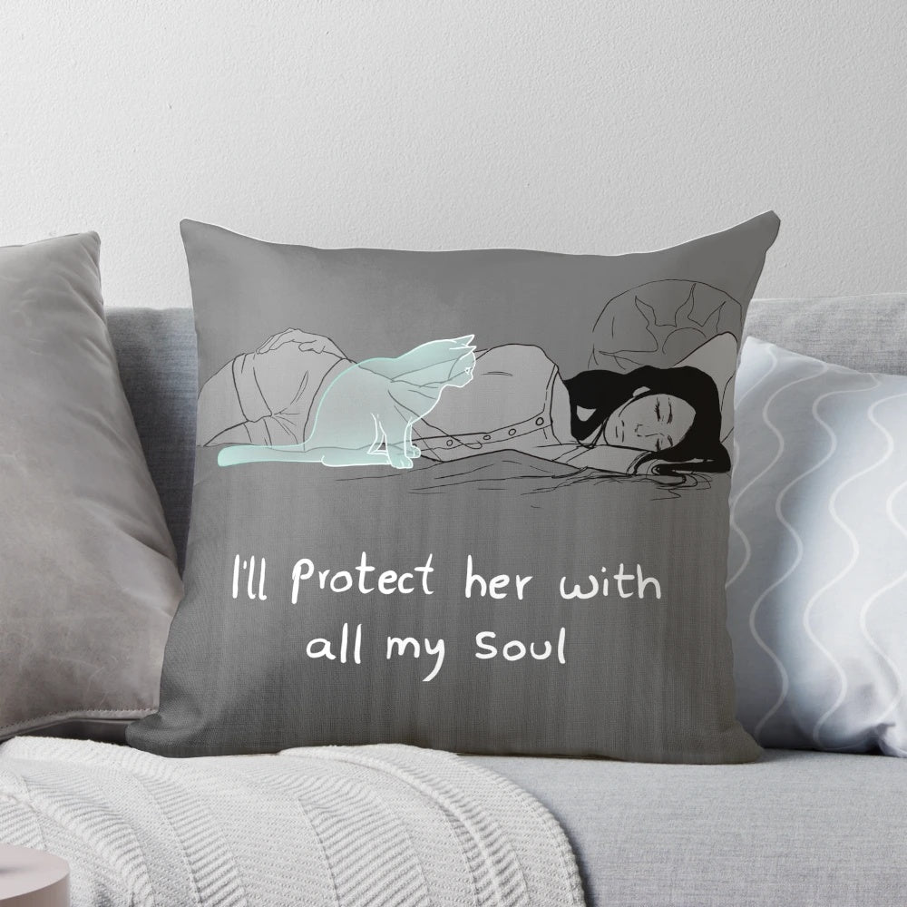 Cozy pillow featuring a serene cat design for a peaceful, spiritual ambiance.