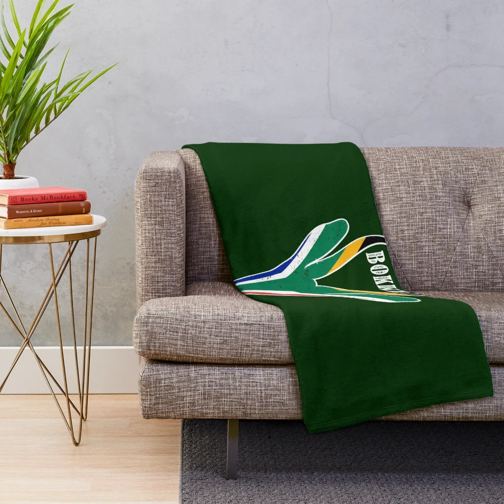 Springboks-inspired plush blanket featuring the South Africa flag design