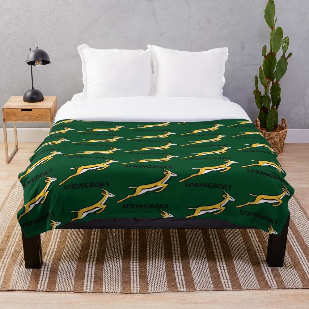 Springboks rugby team inspired plush blanket in green and gold colors