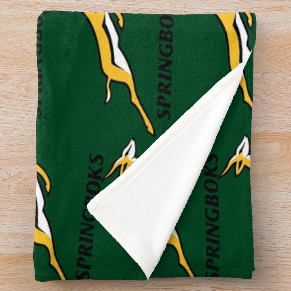 Springboks rugby team inspired plush blanket in green and gold colors