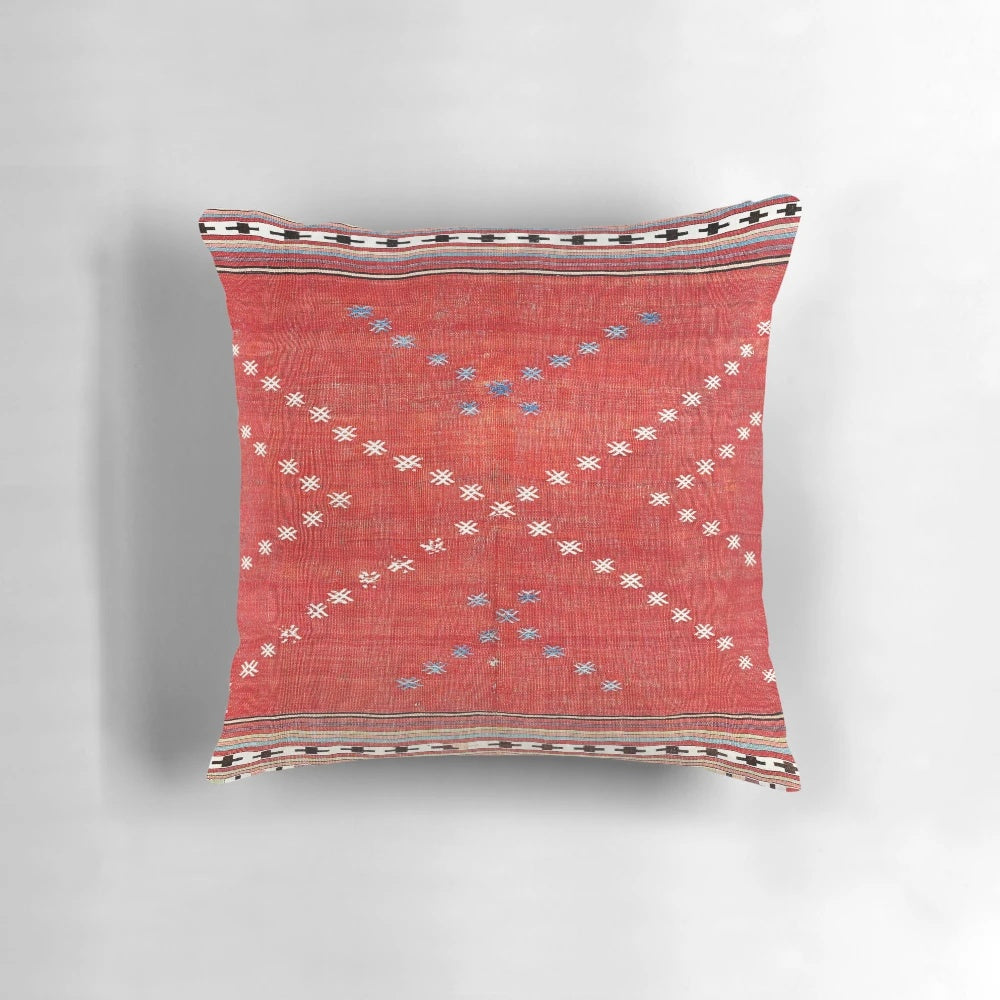 Southwest Anatolian camel cover print pillow with geometric ethnic pattern